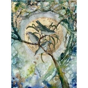 (Not Matted) Endangered Kauai Honeycreeper Watercolor Painting Print AJJ ARTS